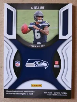 2025 Panini Certified New Generation Jerseys Mirror Purple Jalen Milroe /399 - Image 2