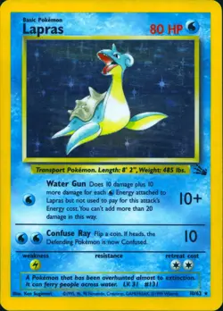 LAPRAS 10/62 HOLO RARE FOSSIL POKEMON UNLIMITED HOLO MP - Image 1