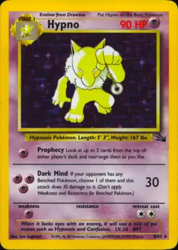 HYPNO 8/62 HOLO RARE FOSSIL POKEMON UNLIMITED HOLO LP - Image 2