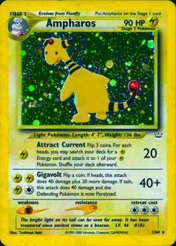 AMPHAROS 1/64 HOLO RARE NEO REVELATION POKEMON UNLIMITED HOLO LP - Image 1