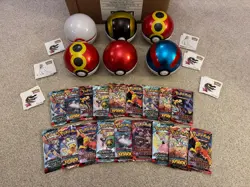 Pokemon TCG PokeBall Tins + Box + Display Case + Opened Contents 18 Packs! Used - Image 3