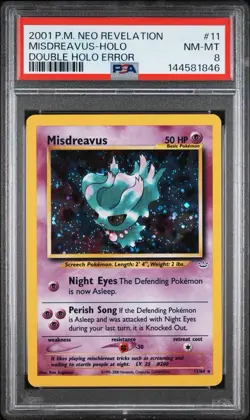 PSA 8 Misdreavus Holo #11 Neo Revelation DOUBLE HOLO ERROR Pokemon 2001 Low Pop - Image 1