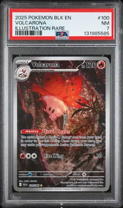 2025 POKEMON BLK EN-BLACK BOLT ILLUSTRATION RARE #100 VOLCARONA PSA 7 - Image 1