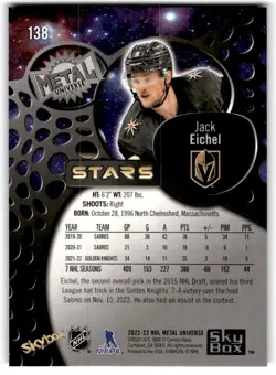 Jack Eichel 2022-23 Metal Universe Stars #138 Vegas Golden Knights - Image 2