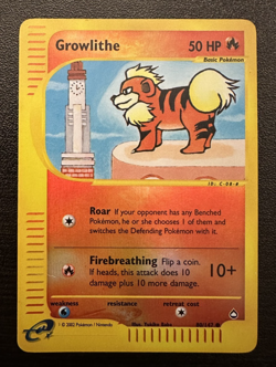Pokemon Card Growlithe 80/147 Aquapolis Reverse Holo Vintage WOTC LP 2002 - Image 1