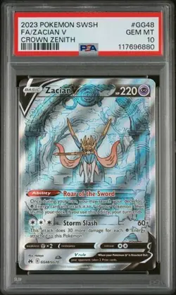2023 POKEMON SWORD AND SHIELD CROWN ZENITH GG48 FULL ART/ZACIAN V PSA 10 - Image 1