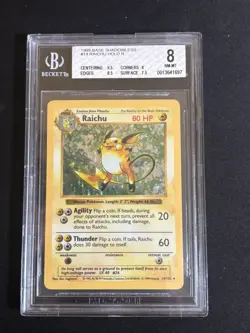 1999 POKEMON BASE SET SHADOWLESS #14 RAICHU-HOLO BGS 8 NM - Mint - Image 1