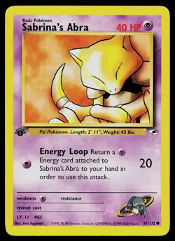 Pokemon Card - Sabrina's Abra Gym Heroes 91/132 Common 1st Edition - Image 1