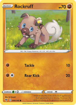 Rockruff 094/185 C Vivid Voltage Pokemon Reverse Holo LP - Image 1