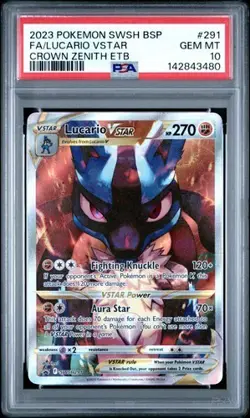 GREAT OFFER 2023 POKEMON SWSH #291 FULL ART/LUCARIO VSTAR PSA 10 - Image 1