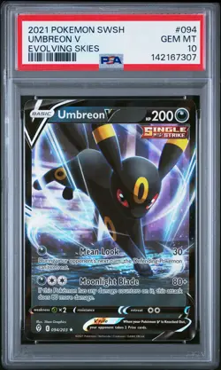 2021 POKEMON SWORD & SHIELD EVOLVING SKIES #094 UMBREON V PSA 10 - Image 1