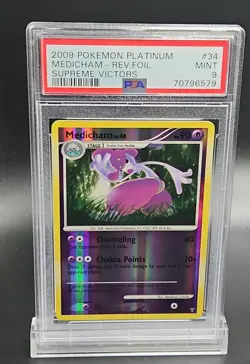 PSA 9 MINT Pokemon Platinum Supreme Victors Medicham Reverse Foil #34 - Image 1