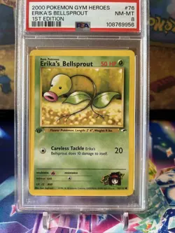 Pokemon TCG PSA 8 2000 Gym Heroes 1st Edition Erika’ Bellsprout WOTC Vintage - Image 2