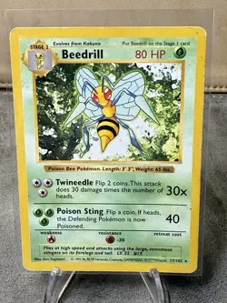 Pokemon TCG Beedrill 17/102 Rare Shadowless Base Set Vintage WoTC - Image 1
