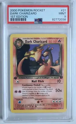 Pokemon Dark Charizard PSA 9 MINT 1st Edition 2000 English Team Rocket Card #21 - Image 1