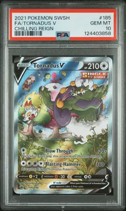 2021 POKEMON SWORD & SHIELD CHILLING REIGN #185 FULL ART/TORNADUS V PSA 10 - Image 1