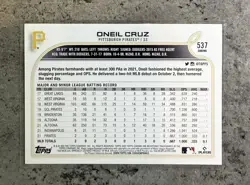 2022 Topps - Complete Set Rookie Image Variations Oneil Cruz #537 (RC) - Image 2