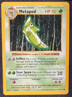 METAPOD 54/102 COMMON BASE SET SHADOWLESS POKEMON MP - Image 1