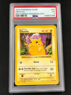 Pokemon 1999 Pikachu Red Cheeks Shadowless 58/102 PSA 3.5 - Image 1
