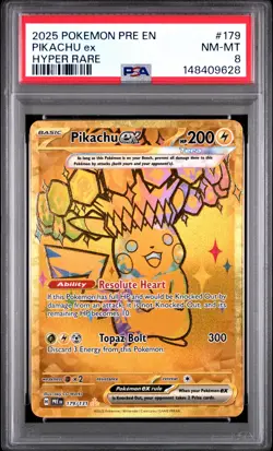 2025 POKEMON PRE EN-PRISMATIC EVOLUTIONS HYPER RARE #179 PIKACHU EX PSA 8 - Image 1