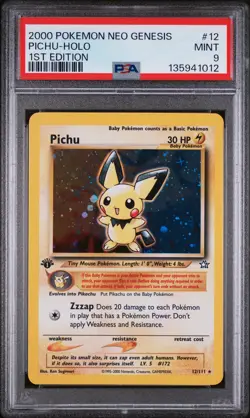 2000 POKEMON NEO GENESIS 1ST ED #12 PICHU-HOLO PSA 9 - Image 1