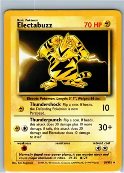 Pokemon Card Electabuzz Base Set Rare 20/102 WOTC 1999 - Image 1