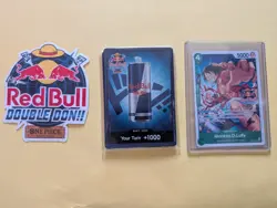 SEALED One Piece TCG Red Bull Double Don Set + Monkey D. Luffy Promo + Sticker - Image 1