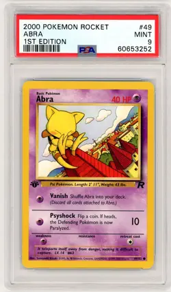 2000 Pokemon Team Rocket #49 Abra 1st Edition PSA 9 - Image 1