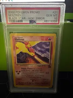Moltres 21/53 WOTC Promo Aoki Error Pokemon PSA 10 Black Star 2000 - Image 1