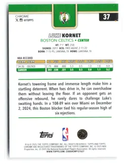 2025-26 Topps Chrome #37 Luke Kornet Aqua Basketball Refractor #/199 - Image 2