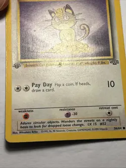 1999 Pokemon TCG Meowth - 56/64 1st Edition Jungle Set Vintage WOTC Card LP - Image 5