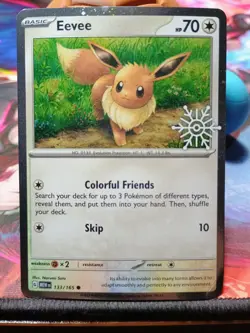 Eevee 133/165 Holiday Calendar Stamped Pokemon Card – CREASED - Image 1