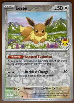 Eevee Prismatic Evolutions 074/131 Holo Pokemon Day 2025 Stamped Promo Card - Image 1