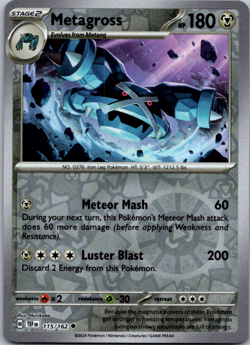 Metagross 115/162 Reverse Holo English Pokemon Card - Image 1