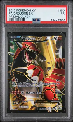 2015 POKEMON XY PRIMAL CLASH #150 FULL ART/GROUDON EX PSA 1 - Image 1