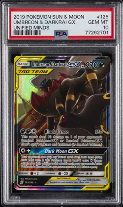 2019 POKEMON SUN & MOON UNIFIED MINDS #125 UMBREON & DARKRAI GX PSA 10 - Image 1