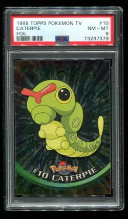 1999 Topps Pokemon TV #10 Caterpie PSA 8 NM-MT Foil Black Logo~(PL) - Image 1