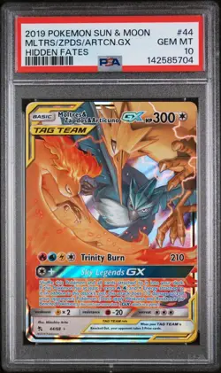 PSA 10 2019 Pokemon Moltres & Zapdos & Articuno GX 44/68 Hidden Fates 44/68 - Image 1