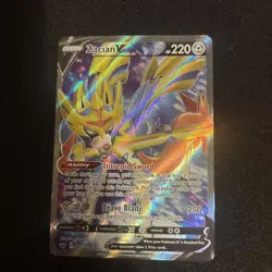 Pokemon TCG Zacian v SWSH Full Art Card 195/202 Base Set - Image 1