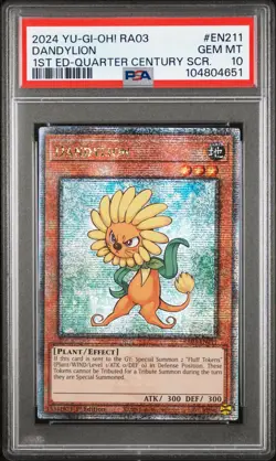 Dandylion Yugioh 2024 RA03-EN211 Quarter Century Secret Rare 1st Edition PSA 10 - Image 1