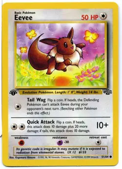 1st Edition Jungle Eevee Pokemon Card 51/64 WOTC Vintage NM Near Mint - Image 1