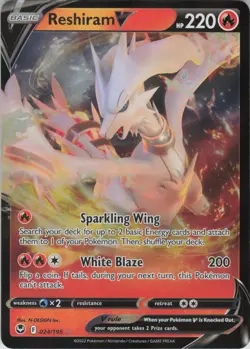 Reshiram V 024/195 Holo V Rare Silver Tempest Pokemon Near Mint - Image 1