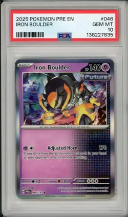 2025 Pokemon Prismatic Evolutions Iron Boulder #046 PSA 10 Pop 5 - Image 1