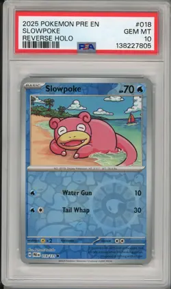 2025 Pokemon Prismatic Evolutions Slowpoke Reverse Holo #018 PSA 10 - Image 1