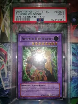 YU-GI-OH Elemental Hero Wildedge Ultimate Rare 1st Edition Psa 9 Euro Print - Image 1