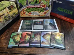 TMNT Pizza Bundle Promo, Food Chain, Sword Of Hearth, & 5 Foil MtG Pizza Lands - Image 1