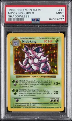 1999 POKEMON BASE SET SHADOWLESS #11 NIDOKING-HOLO PSA 9 - Image 1