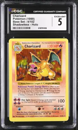 Charizard 1999 Pokemon Base Set Shadowless CGC 5 #4 - Image 1