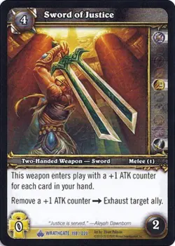 Moderate Play WoW TCG Sword of Justice Wrathgate World of Warcraft - Image 1