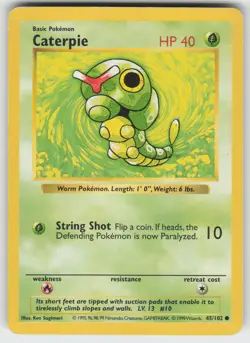 Caterpie Common Base Set (Shadowless) 045/102 Pokemon - Image 1